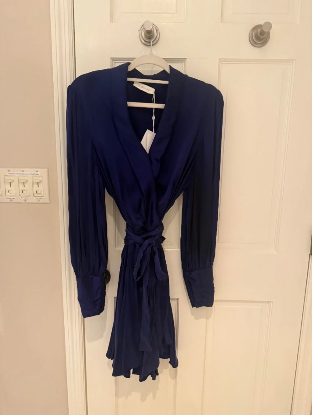 NWT Zimmermann Silk Wrap Mini Dress Lapis Blue Size 4